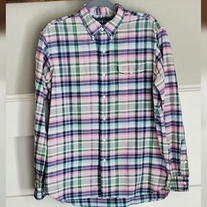 Polo Ralph Lauren Lightweight Flannel Button Down Shirt Pink/Green Plaid Lg. EUC